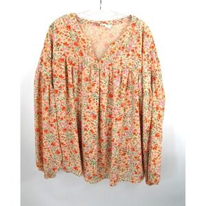 HEYSON Pullover Smocked Prairie Blouse Women 2XL Beige Floral Country Peasant